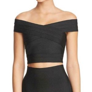 WOW Couture Black Elle Off Shoulder Cropped Bandage Top